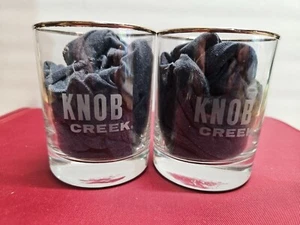 Knob Creek Bourbon Silver Rimmed Rocks Glasses Set Of (2) Pre-owned - Picture 1 of 11