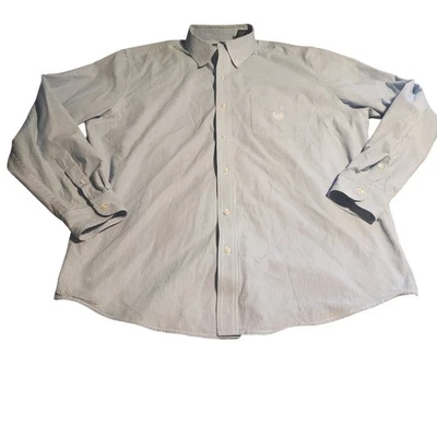 Camisa Chaps Talla L Azul Rayas Abotonada Logo Preppy Fácil Cuidado Mezcla de Algodón Foto 1 de 4