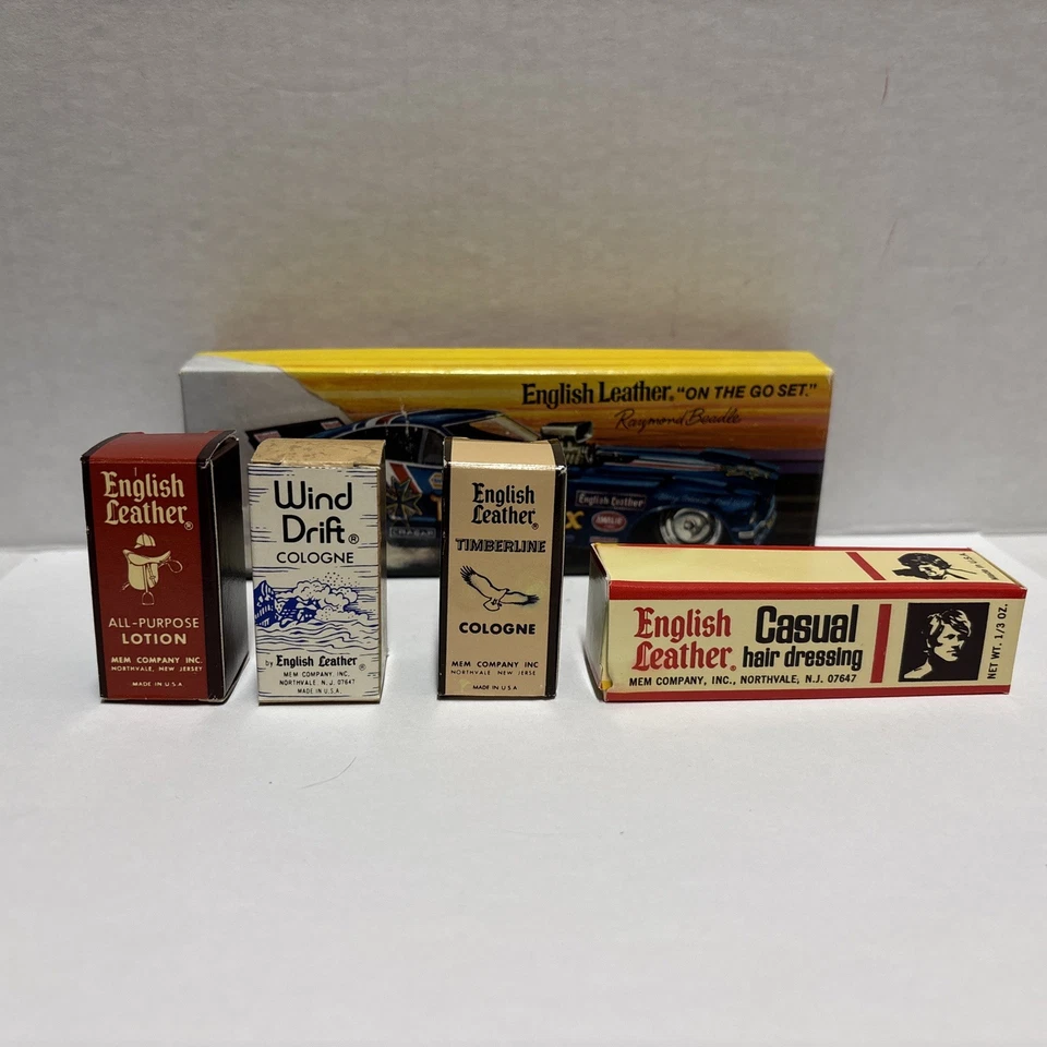 Vintage English Leather Mini size collection of 5 Cologne Lotion Hair Dressing - Image 1 of 4