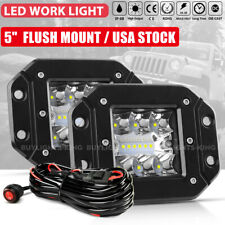 5" Flush Mount LED Pods Flood Spot Work Light Bar Offroad Backup Pickup 4WD Wire