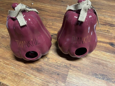 Rae Dunn Gourd Birdhouse Thankful Glazed ceramic Maroon X 2 Brand New 9” x 6” Cover