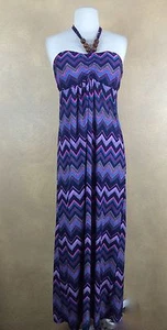 Cristina Love Maxi Dress Purple Pink Blue Chevron Stretch Padded Bust Beaded Tie - Picture 1 of 10