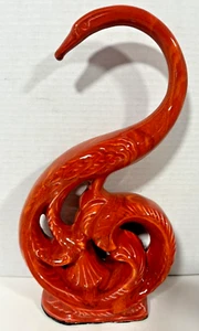 Vintage Bird Phoenix ? Ceramic Art Orange 12" Tall MCM style Décor Unique - Picture 1 of 9