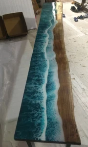 custom order epoxy console tabletop 36x12 inch with metal leg. 30 inch tall - Picture 1 of 4