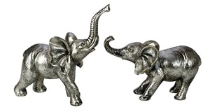 Scultura decorativa moderna elefante in set di 2 in pietra artificiale argento 18x23 cm 22x14 cm - Foto 1 di 1
