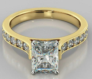 2.49ct Radiant Cut MOISSANITE Solitaire Engagement Ring Solid 14K Yellow gold - Picture 1 of 5