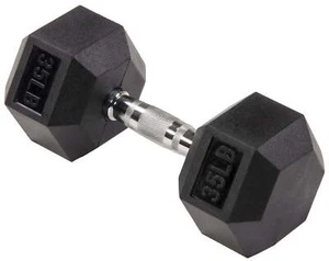 35 lb Rubber Hex Dumbbell – Anti-Roll, Black, Single Hand Weight - Picture 1 of 12