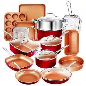 Gotham Steel Set di Pentole e Pentole da Forno Rosso 20 Pezzi con Rivestimento in Rame Ceramico - Foto 1 di 10