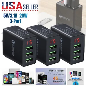 3 Pack 3 Port USB Home Wall Fast Charger for Cell Phone iPhone Samsung Android - Picture 1 of 22