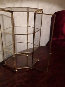 Vintage Glass and Brass 6 Sided Curio Trinkets Cabinet No Damage Good Condition 