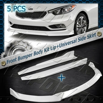 Pintado de blanco para Kia Forte EX LX SX 2014-2016 parachoques delantero labio + faldón lateral 5 piezas Foto 1 de 4