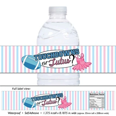 14+ Touchdowns or Tutus Football Gender Reveal Water Bottle Labels - WATERPROOF - Image 1 of 3