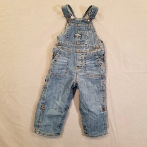 Oshkosh Bgosh Overalls 18 Months Baby Jeans Denim Bibs Roll Tab Vestbak Lined - Picture 1 of 14