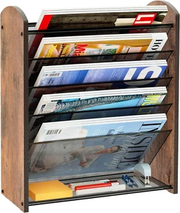 Wall File Organizer Wood Wall File Holder 6 Tier Hanging File Organizer 5 Pocket - Picture 1 of 6