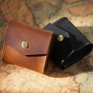 Women Men Genuine Leather Coin Bag Holder Pouch Money Wallet Purse Brown - Picture 1 of 11