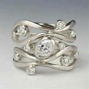 Women Jewelry 925 Silver Rings Cubic Zirconia Wedding Engagement Rings Size 6-10 - Picture 1 of 2