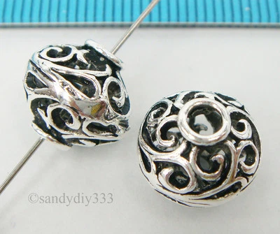 1x BALI STERLING SILVER BICONE ROUND FOCAL FLOWER SPACER BEAD 11mm #2168 - Image 1 of 2