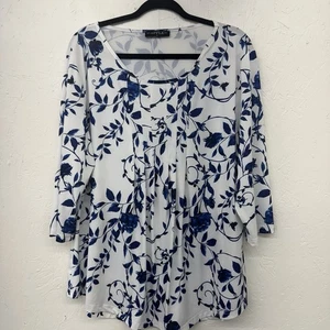 Bon Apple Tea Damen Blumen V-Ausschnitt 3/4 Arm 4x blau weiß Blumen Plissee - Bild 1 von 8