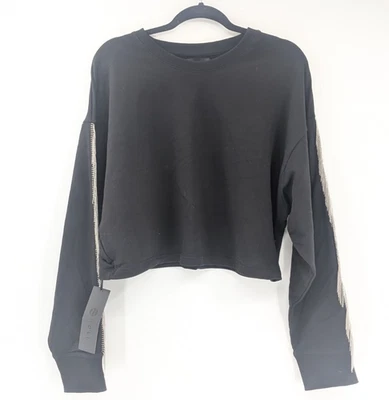 Sudadera Noli Yoga Negra Plata Cadena Flecos Gran Tamaño Cuello Redondo Talla Grande Foto 1 de 4