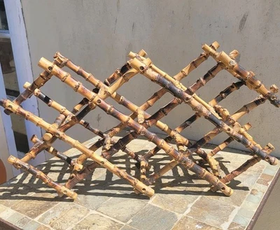 VTG Burnt Bamboo Accordion 8 Hole Tiki Bar Wine Rack Bottle Holder Countertop - Image 1 of 4
