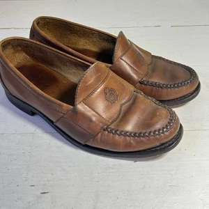 Ralph Lauren Zapatos Polo Para Hombres 9D Cuero Marrón Mocasín Cresta Sin Cordones De Colección - Imagen 1 de 11