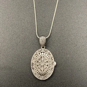 ISP 925 STERLINGSILBER DIAMANT AKZENT ART DECO STIL MEDAILLON HALSKETTE 18" - Bild 1 von 9