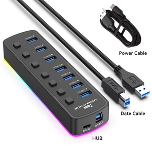 Hub USB 3.0 RGB Adattatore Porta Dati a 7 Porte 5 Gbps Interruttore On/Off Indiv - Foto 1 di 13