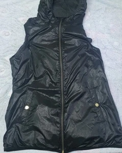 Michael Kors Women Black Vest Large Reversible Down Hooded Puffer - Picture 1 of 17