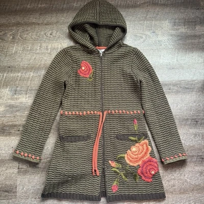 Cardigã CABI zíper completo malha lã com capuz suéter bordado malha robusta tamanho XS - Imagem 1 de 4