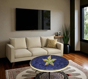 24" Round Lapis Coffee Table Top Multi Stone Garden Furniture For Hotel Desk Dec - Picture 1 of 5