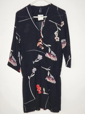 H&M Black Floral 3/4 sleeve mini dress Sz 6 Women's Brand New Tags - image 1 of 4