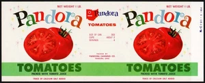 Vintage label PANDORA TOMATOES Pandora Ohio picturing tomatoes unused n-mint+ - Picture 1 of 2