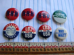 VTG Button Pin-back 1" Political Democratic LBJ Humphrey Carter Mondale LOT 8 - Picture 1 of 3