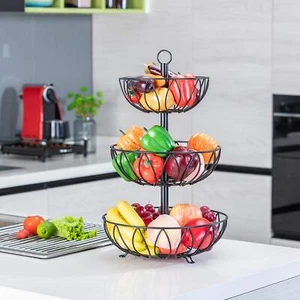3tier Fruit Bowl Metal Wire Fruit Basket Bread Vegetable Organizer Storage Organ - Picture 1 of 6