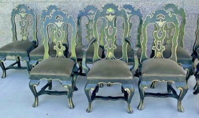 MICHAEL TAYLOR CHAIRS SET of 12 Greens Golds 2 Arm chairs & 10 additional - Image 1 of 4