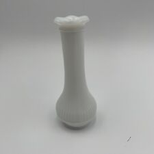 Randall Milk Glass Bud Vase 6" Tall Ribbed Scallop Top Rose Flower Get Well