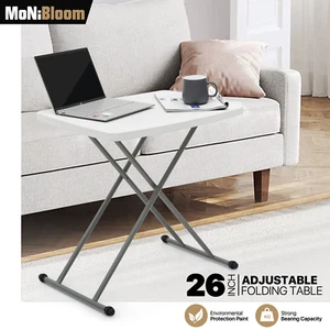 White Folding TV Tray Portable Adjustable Height Sofa Bed Side Table Laptop Desk - Picture 1 of 26