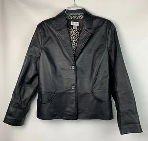 Kim Rogers Jacket Black Leather Collared Buttons Pockets Lined Size PL - Picture 1 of 10