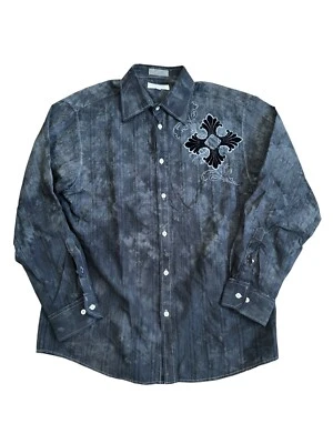 Eighty Eight Men’s Size L Button Up Chenille Graphic Gray Long Sleeve Shirt - Image 1 of 4