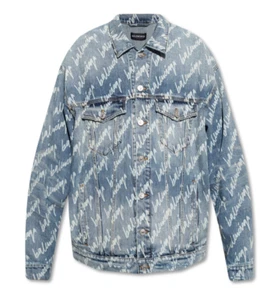 Balenciaga -Denim Jacket- Oversized Distressed Blue Scribble Logo S/ 1 -New&Tag - Picture 1 of 7