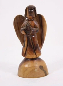 Hand Carved Olive Wood 4.5” Angel Figure Vtg Made in Bethlehem Hands in Prayer - Picture 1 of 12