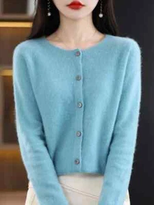 Nuevo Moda Primavera 100% Pura Lana Merino Mujer Cuello en O Cárdigan Suéter de Cachemira - Imagen 1 de 28