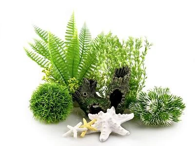Aquarium Décor Kit Artificial Green Plants with Starfish Resin & Wood Cave - Image 1 of 4