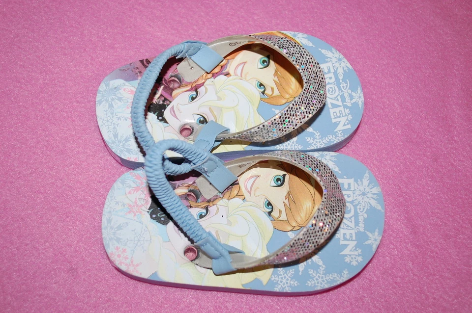 Toddler Girls DISNEY FROZEN FLIP FLOPS Light Blue ANNA ELSA Glitter Strap S 5-6 - Image 1 of 1