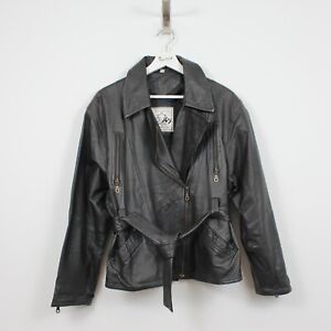 Vtg Miss Joy 80s Women Black Oversized Genuine Leather Biker Rider Jacket Size L