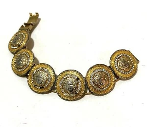 GIANNI VERSACE Medusa Rhinestone Plate Gold Tone Bracelet Women's Accessories - Picture 1 of 5