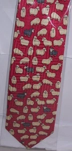 Sheep cream and grey on red Silk Tie - Picture 1 of 1