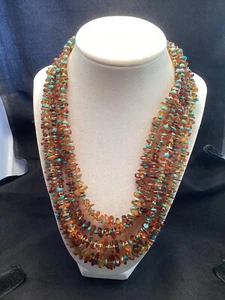 Sterling Silver Mine Finds By Jay King 5 Strand Amber Chip & Turquoise Necklace - Picture 1 of 8