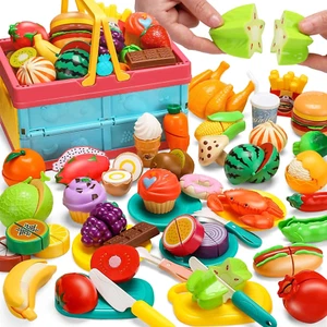 100 PCS Cutting Play Food Set for Kid Kitchen, Storage Basket with Vegetable & F - Picture 1 of 12
