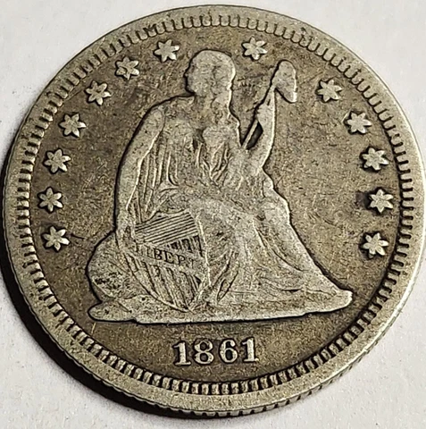 1861 SEATED LIBERTY QUARTER 90% SILVER Cover